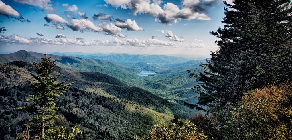 The beautiful Blue Ridge Parkway runs through North Carolina and Virginia.