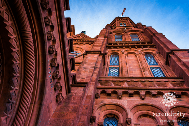 Looking up at the Smithsonian Castle, in Washington, DC.