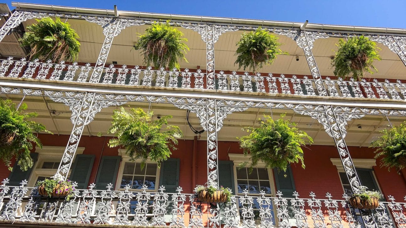 Wrought iron architectural details are a familiar site in the French Quarter.