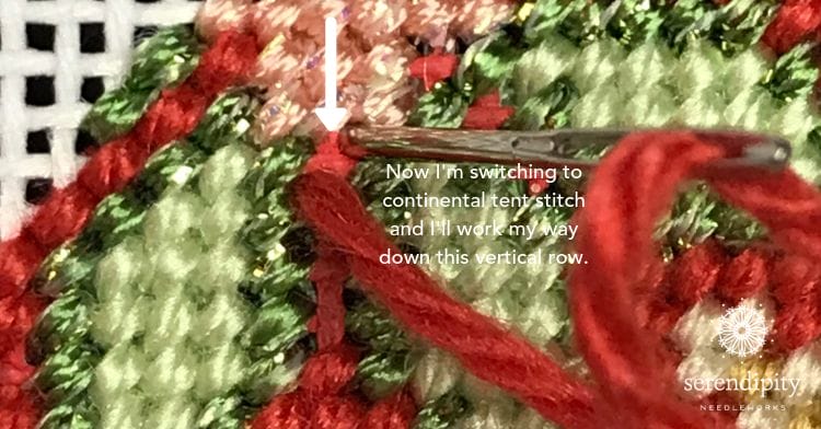 It's time to switch from diagonal tent stitch to continental tent stitch...