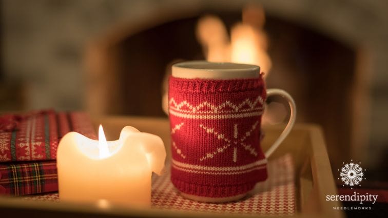 A cup of hot chocolate by the fire makes a wintry evening more cozy.