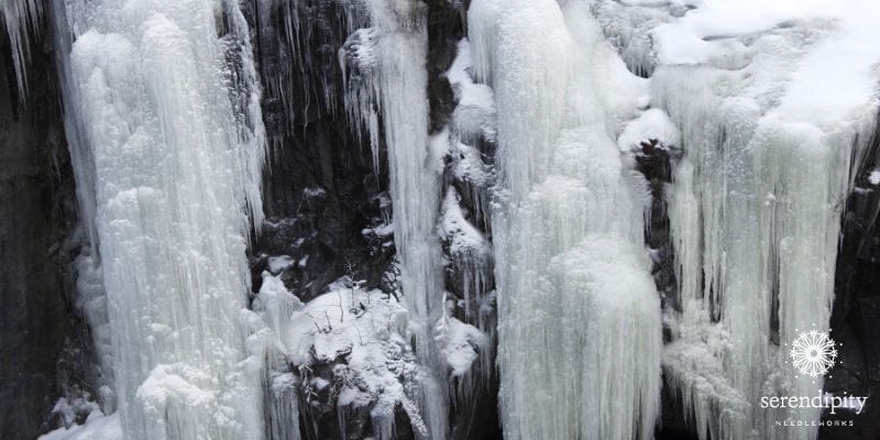 Icy frozen waterfall in Lapland, Sweden