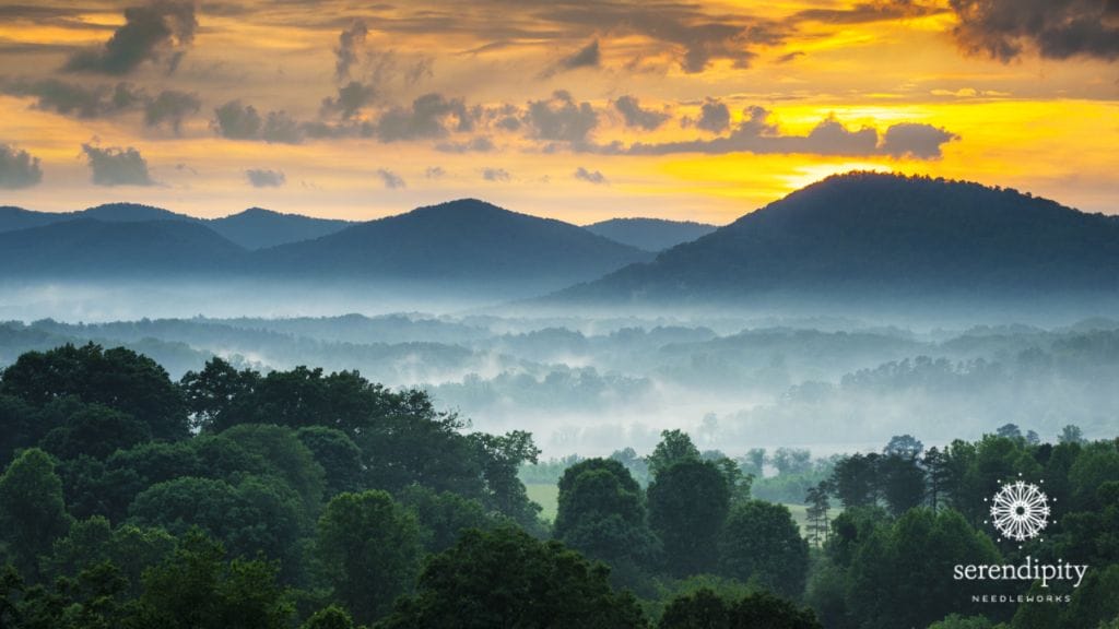 Use a Bargello line pattern to stitch mountains on your needlepoint canvases.