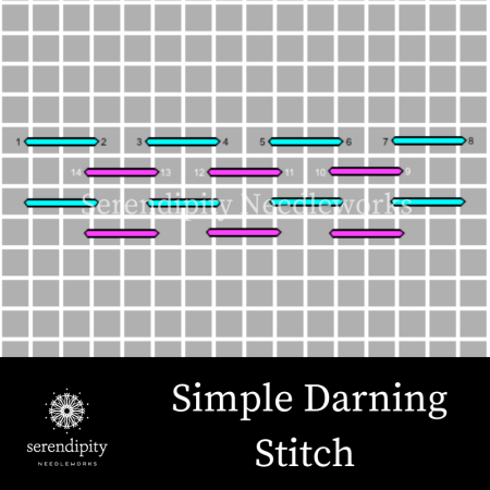 The simple darning stitch is a terrific example of a running needlepoint stitch pathway.