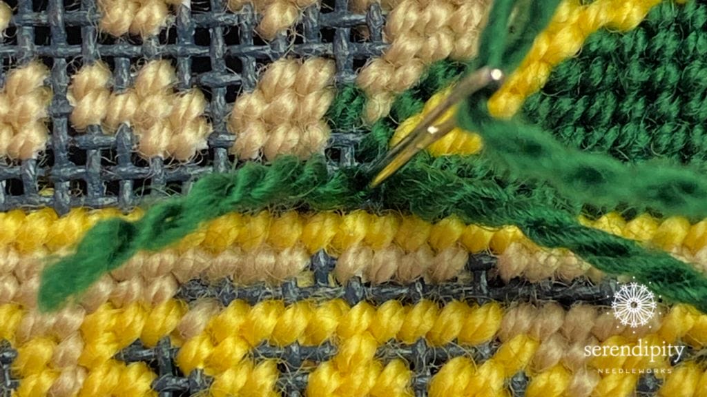 Use a pin stitch to anchor your thread in a tight space.