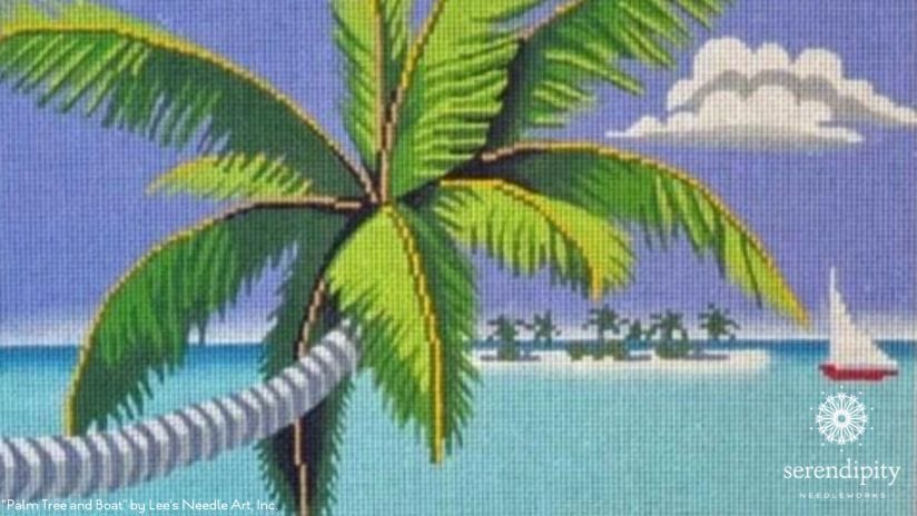 "Palm Tree and Boat" by Lee's Needle Art, Inc. 