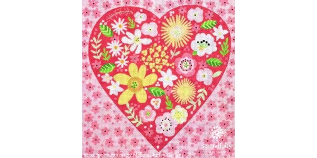 Melissa Shirley's Floral Heart design is a terrific canvas for using knotted stitches to add texture.