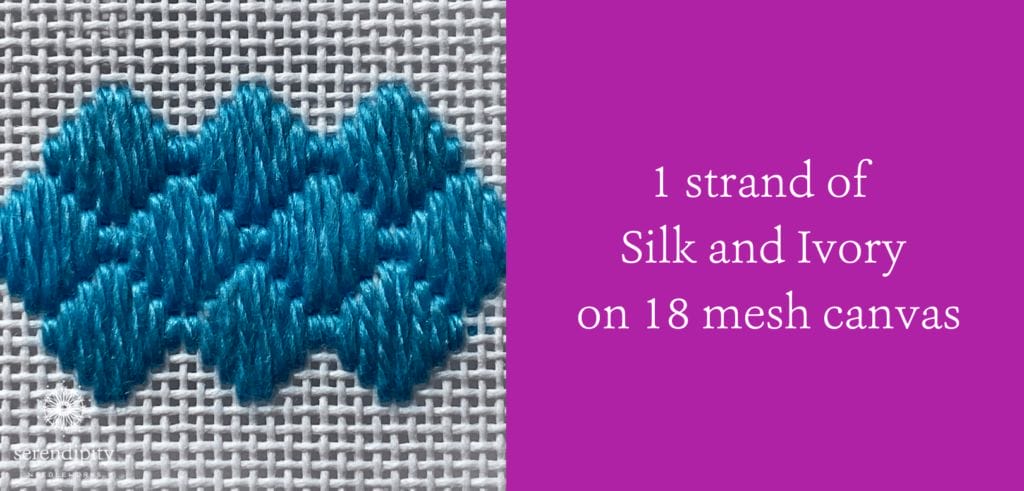 Balloon stitch worked in 1 strand of Silk and Ivory thread on 18 mesh canvas