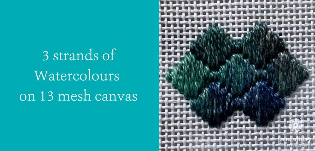 Balloon stitch worked in 3 strands of Watercolours on 13 mesh canvas