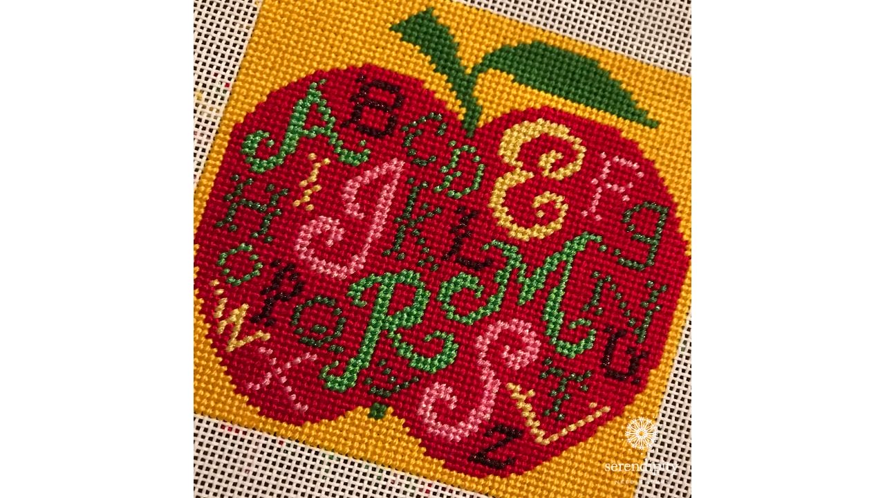 The letters on this canvas are worked in Entice.