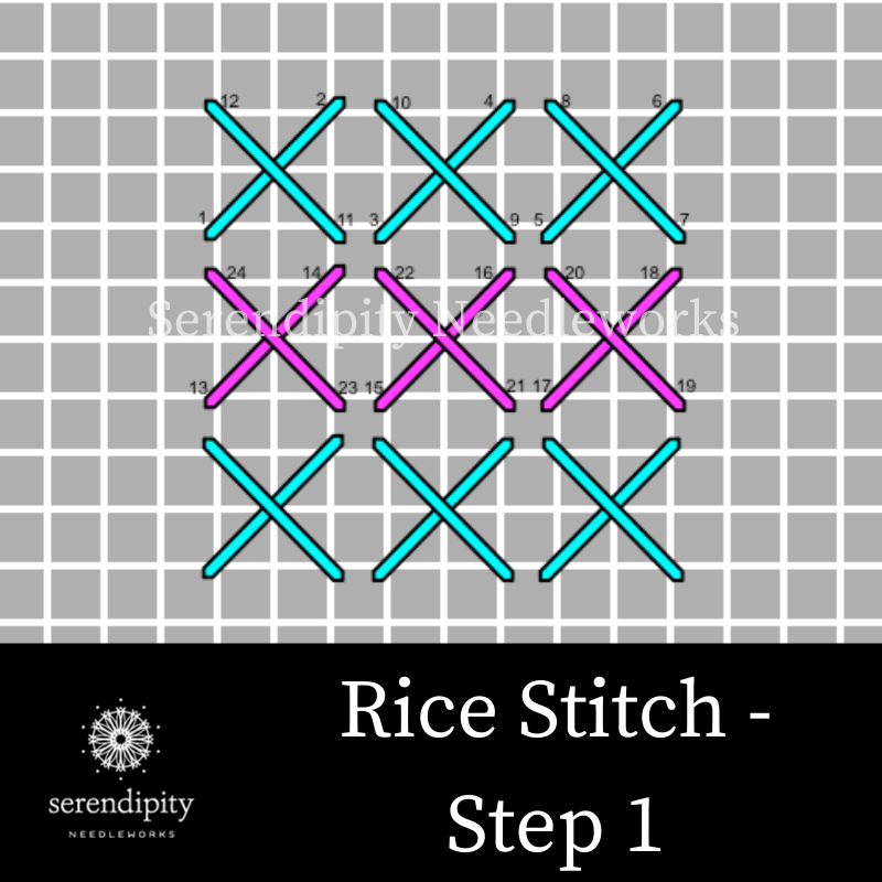 Step 1 of the rice stitch