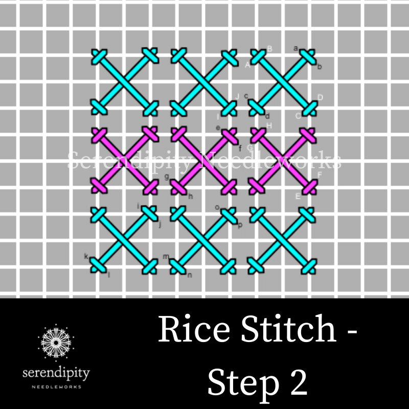 Step 2 of the rice stitch