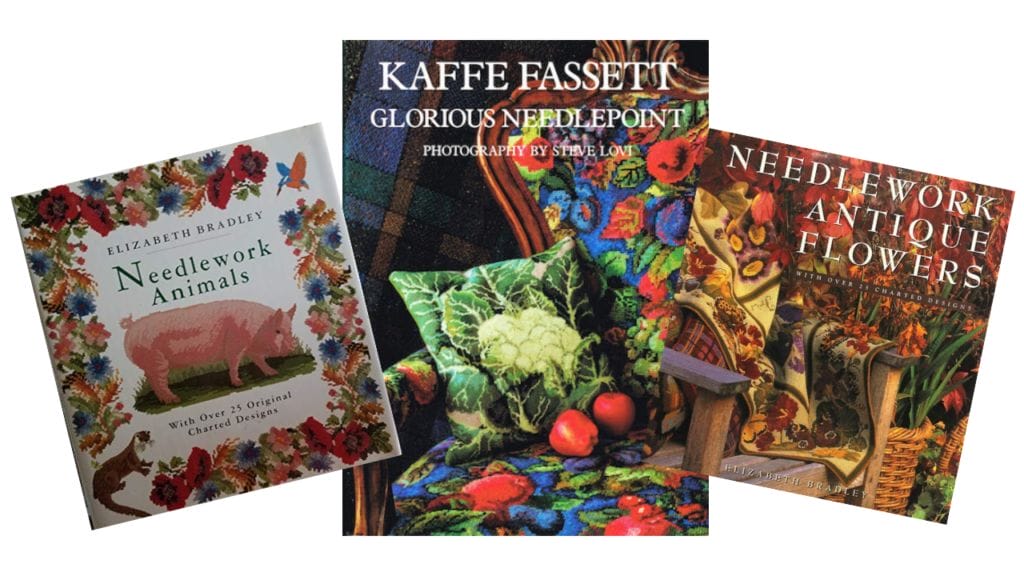 Charted needlepoint designs by Kaffe Fassett and Elizabeth Bradley