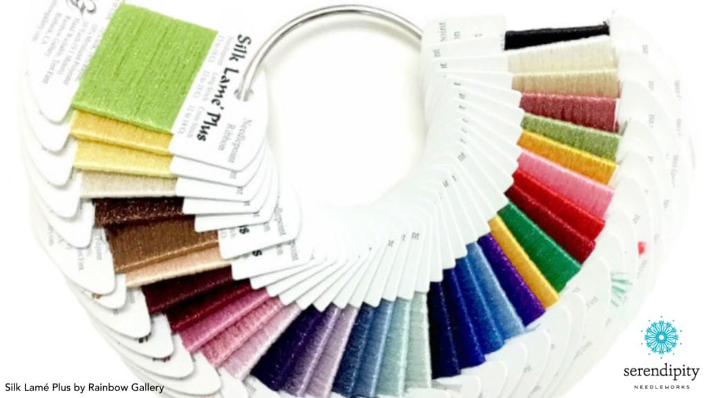 Silk Lamé Plus is a needlepoint ribbon from Rainbow Gallery.