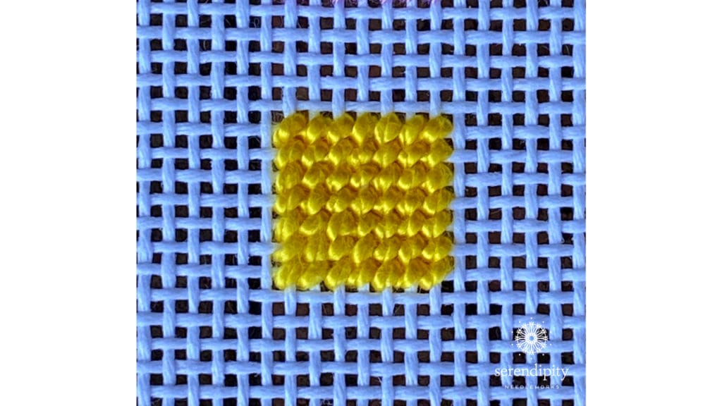 DMC Perle Cotton #3 stitch sample on 13 mesh canvas