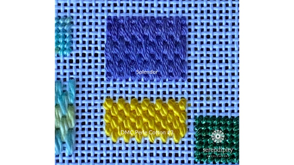 Brick stitch worked in DMC Perle Cotton #3 on 18 mesh canvas