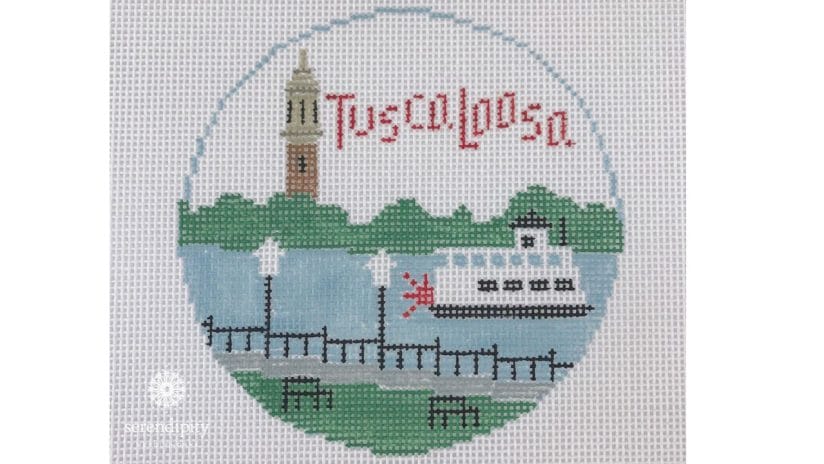 "Tuscaloosa" hand painted needlepoint canvas by Kathy Schenkel Designs