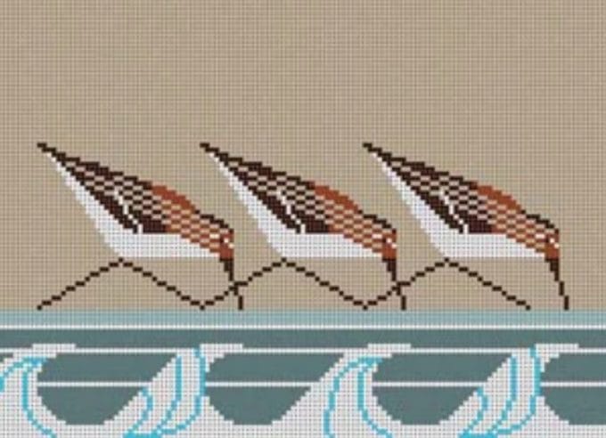 Sanderlings by Charley Harper is an example of a design that might appeal to a stitcher with a minimalist needlepoint style. 