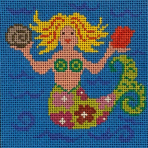 "Mermaid" by Patti Mann Designs is an example of a stitch painted needlepoint design. 