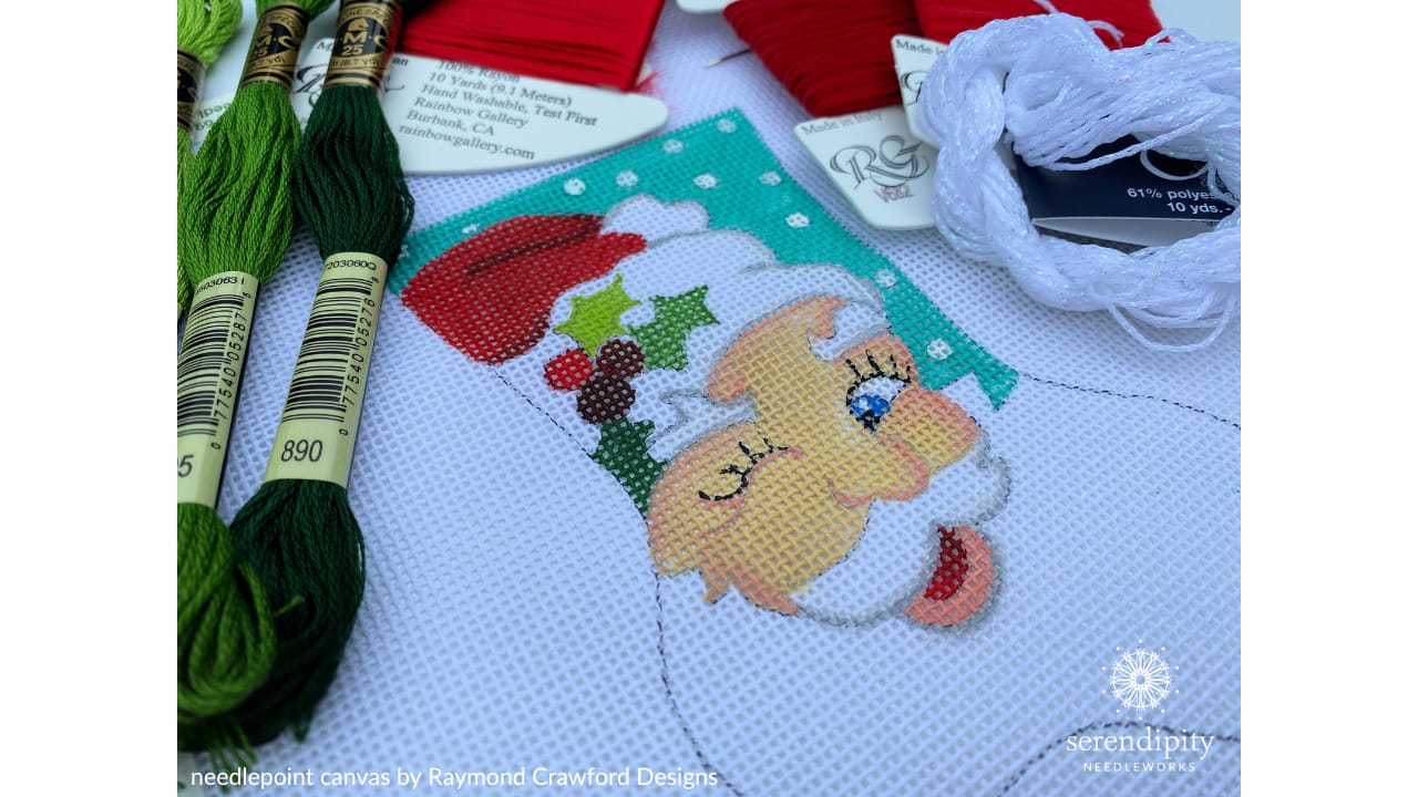Use the upright cross stitch for the fur trim on Santa