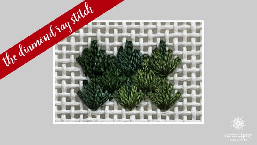 Use the diamond ray stitch for bird feathers and evergreen foliage.