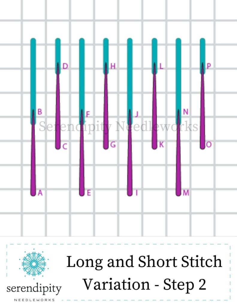 The long and short stitch, split variation, provides for more realistic looking shading.