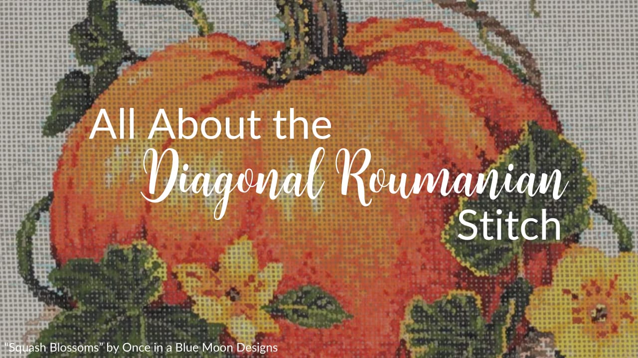 The diagonal Roumanian stitch is a very versatile canvas embroidery stitch.