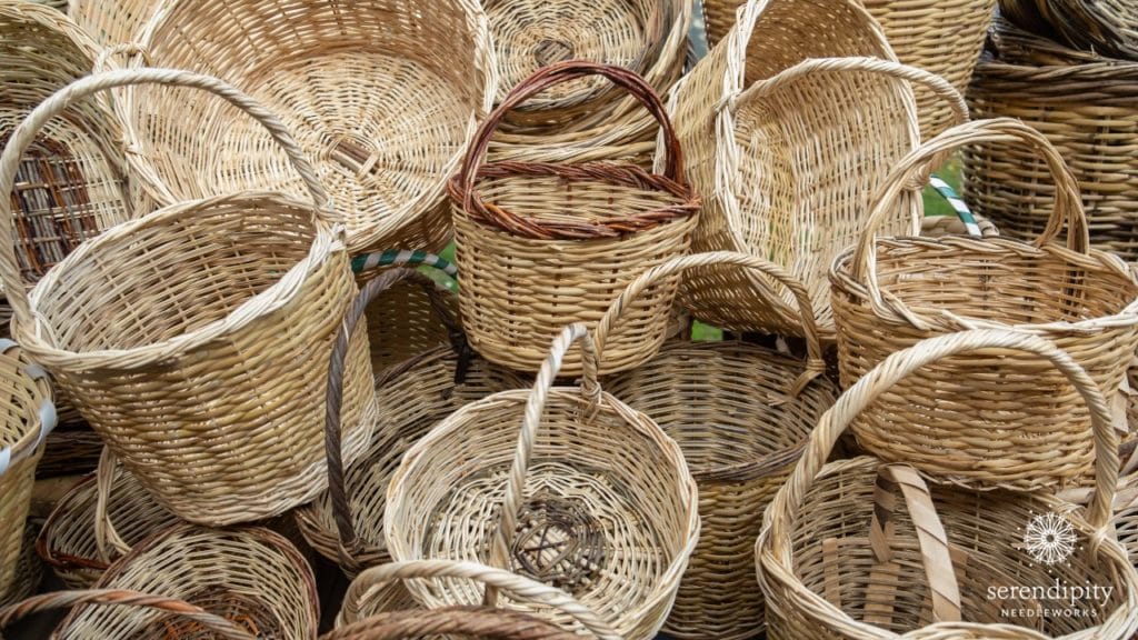 The woven plait stitch is a "no-brainer" choice for stitching baskets on your needlepoint projects.